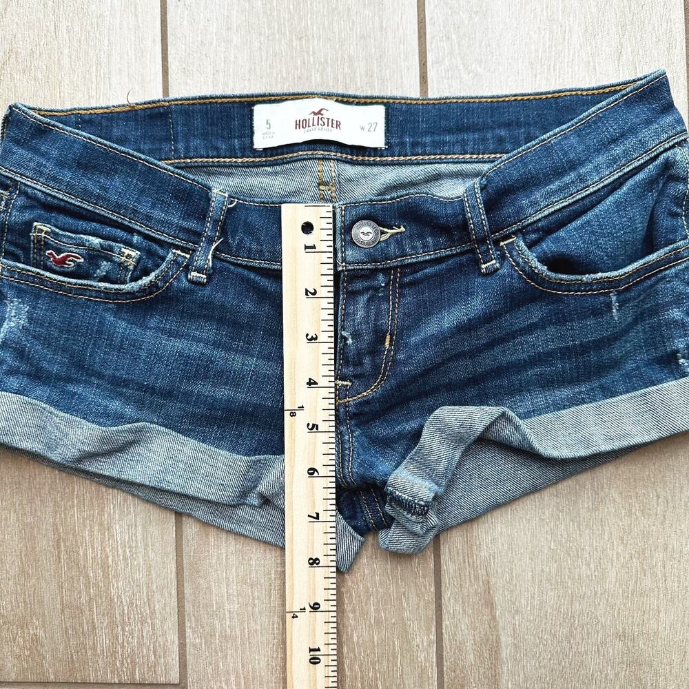 VTG Y2K Hollister Micro Mini Denim Booty Shorts Size 5/27 Rolled Hem Festival 90 - Picture 6 of 7
